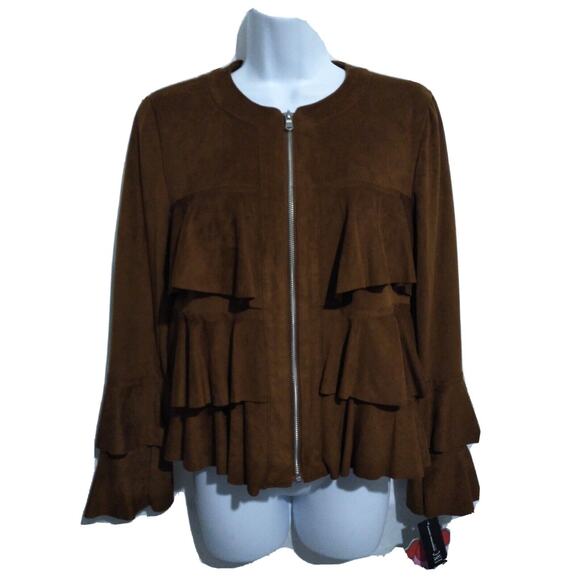 NWT Anna Sui Size PM Sienna Brown Ruffle Night Rider DC Jacket - Picture 1 of 8